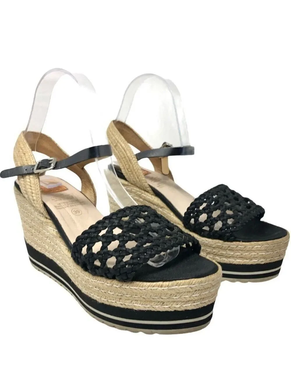 Kanna Black Braided Espadrille Platform Sandals Size 39